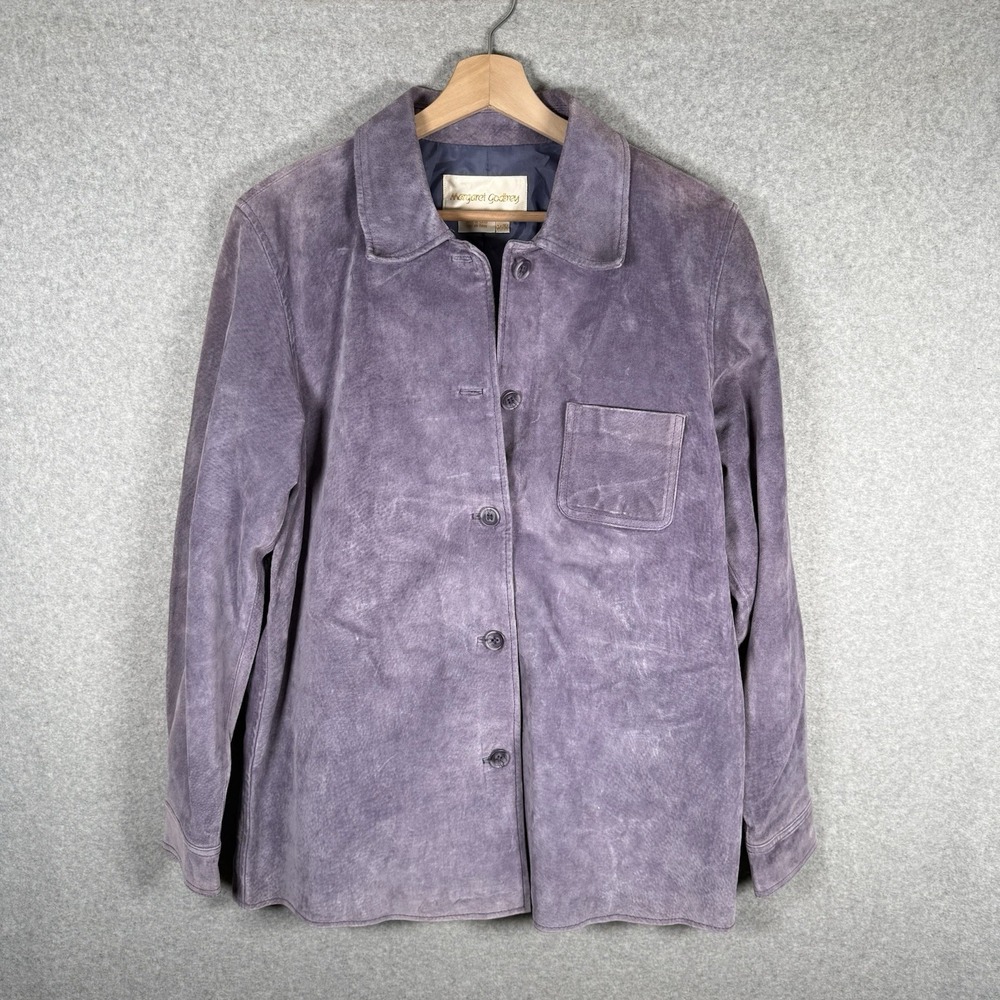 Margaret Godfrey Womens Medium Purple Leather Shirt Jacket Shacket vintage